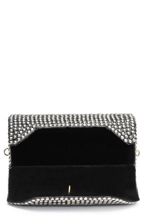 Silver Embellished Metal Clutch