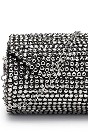 Silver Embellished Metal Clutch