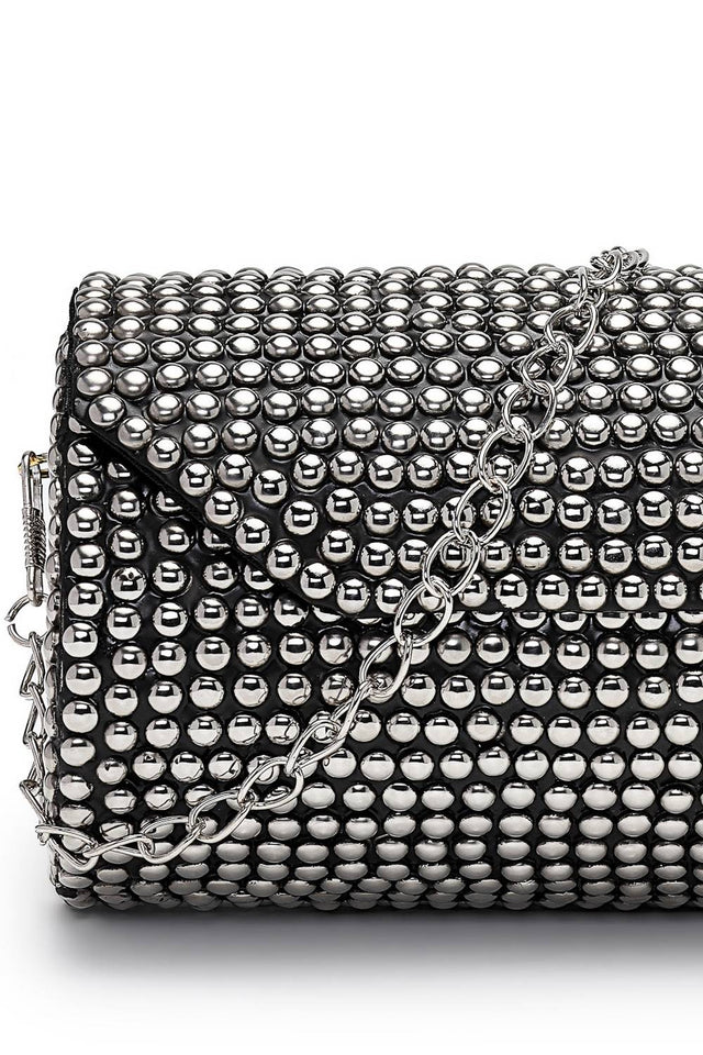 Silver Embellished Metal Clutch