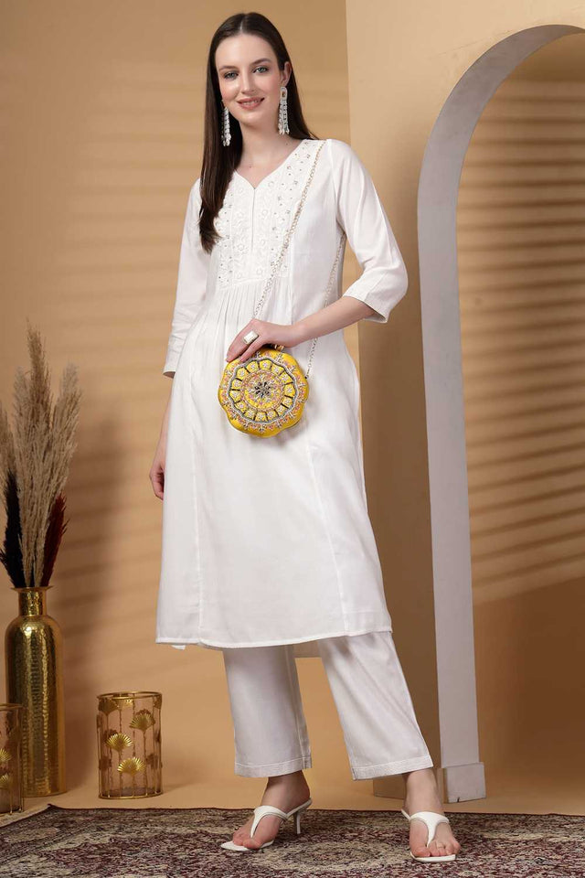 Yellow Embellished Faux Silk Clutch