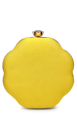 Yellow Embellished Faux Silk Clutch