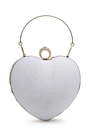White Embellished Faux Silk Clutch