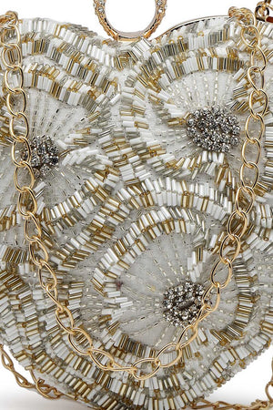 White Embellished Faux Silk Clutch