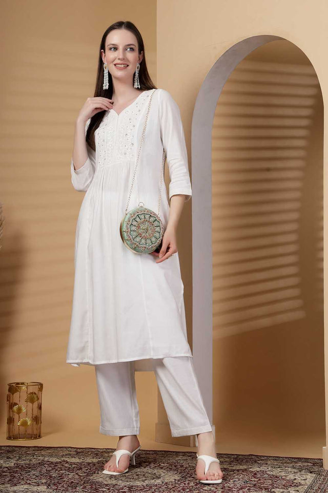 Green Embellished Faux Silk Clutch