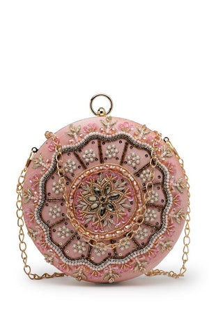 Orange Embellished Faux Silk Clutch