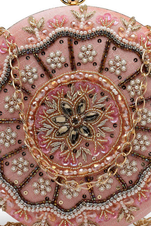 Orange Embellished Faux Silk Clutch