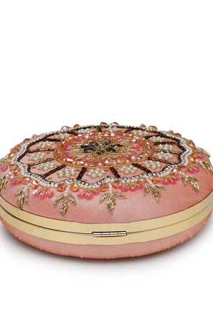 Orange Embellished Faux Silk Clutch