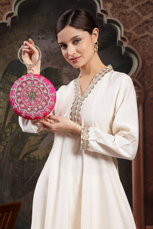 Multi Color Peal Embossed Faux Silk Clutch