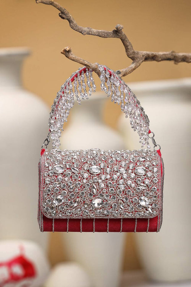 Multi Color Stone Embossed Suede Clutch (ADCL7205A)