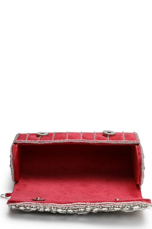 Multi Color Stone Embossed Suede Clutch (ADCL7205A)