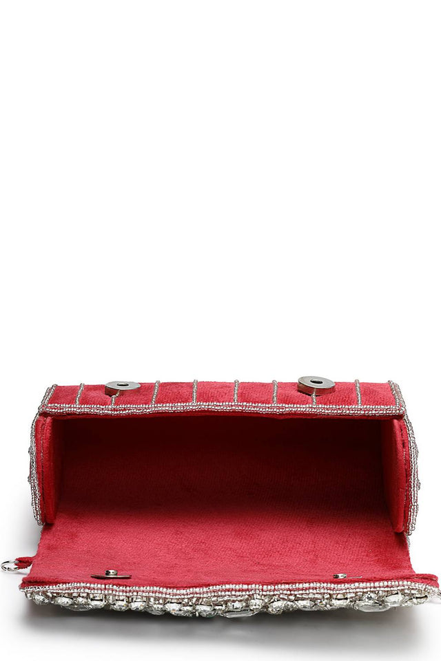 Multi Color Stone Embossed Suede Clutch (ADCL7205A)