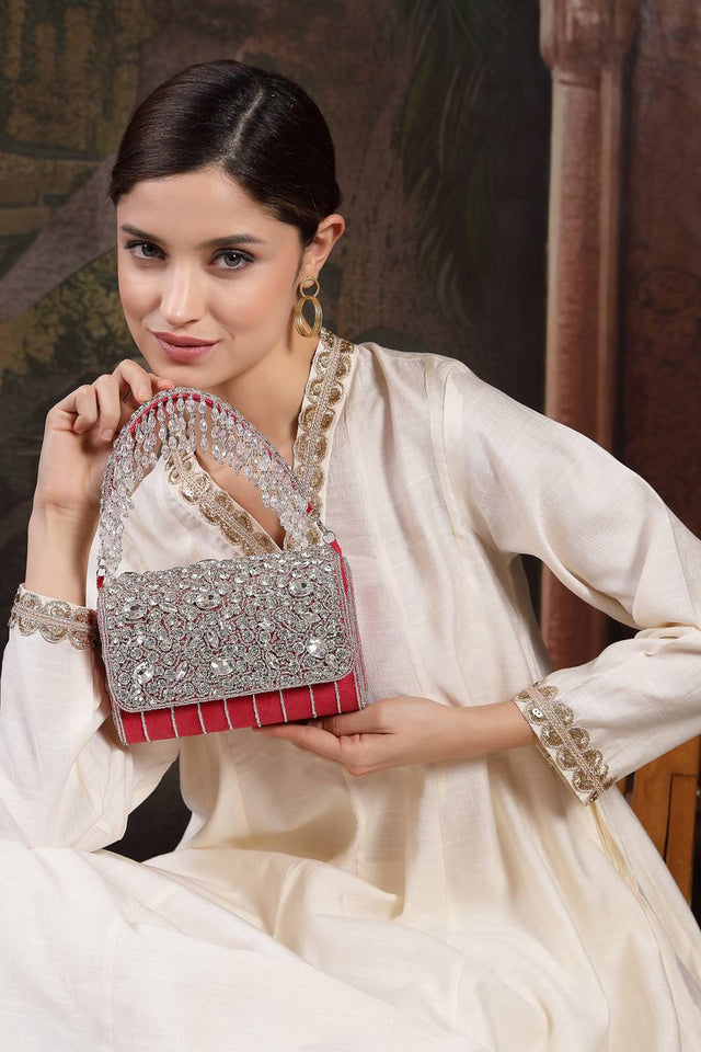 Multi Color Stone Embossed Suede Clutch (ADCL7205A)