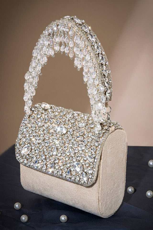 Multi Color Stone Embossed Suede Clutch (ADCL7206A)