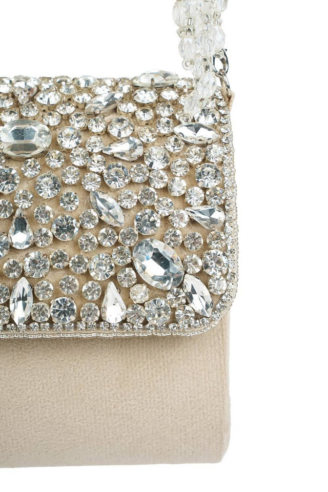 Multi Color Stone Embossed Suede Clutch (ADCL7206A)