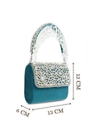 Multi Color Stone Embossed Suede Clutch