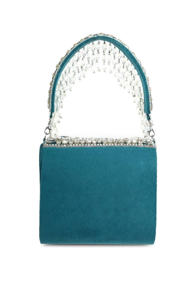 Multi Color Stone Embossed Suede Clutch