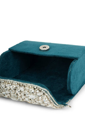 Multi Color Stone Embossed Suede Clutch