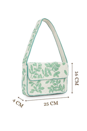 Multi Color Beads Embossed Canvas Clutch