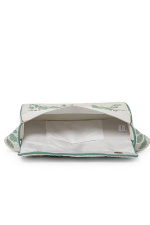 Multi Color Beads Embossed Canvas Clutch