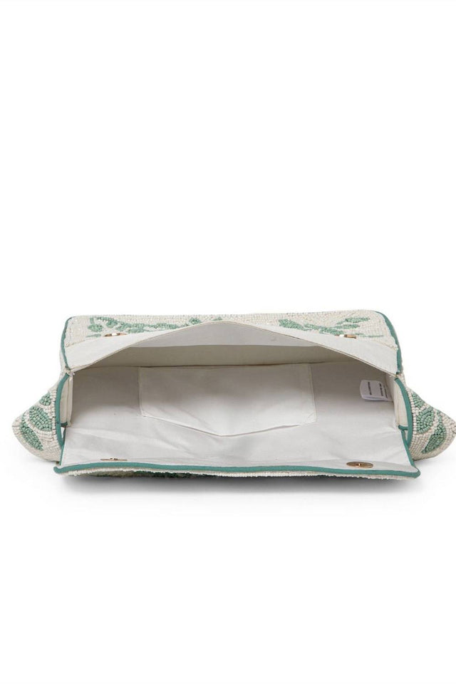 Multi Color Beads Embossed Canvas Clutch