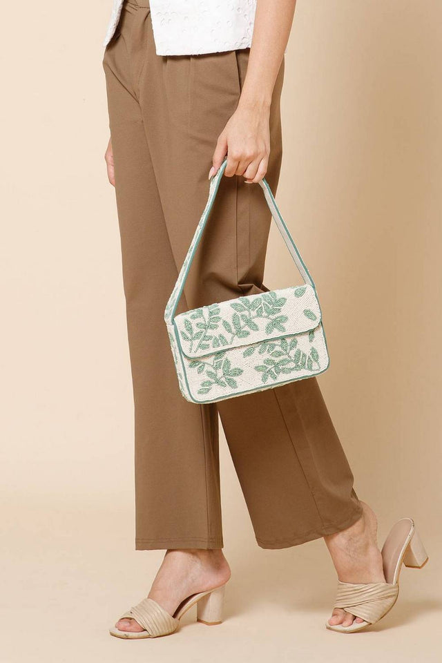 Multi Color Beads Embossed Canvas Clutch