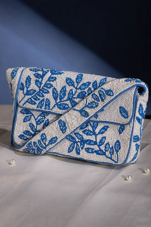 Multi Color Beads Embossed Canvas Clutch