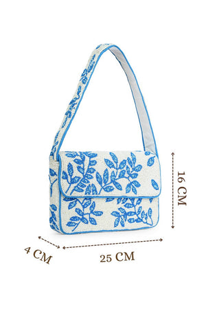 Multi Color Beads Embossed Canvas Clutch