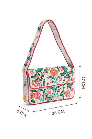 Multi Color Beads Embossed Canvas Clutch