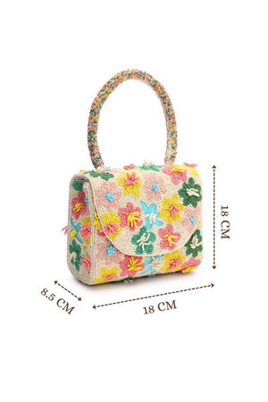 Multi Color Beads Embossed Canvas Clutch (ADCL9035A)