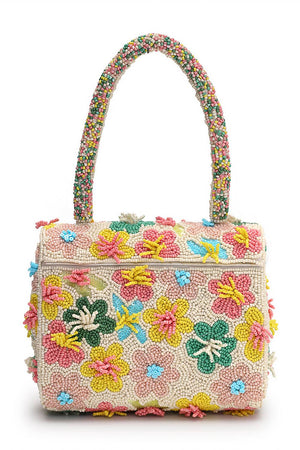 Multi Color Beads Embossed Canvas Clutch (ADCL9035A)