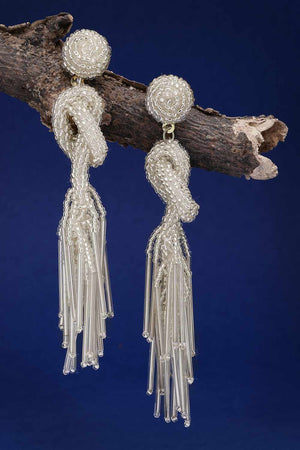Silver Beadwork Plastic Drop Earrings