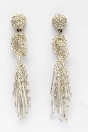 Silver Beadwork Plastic Drop Earrings