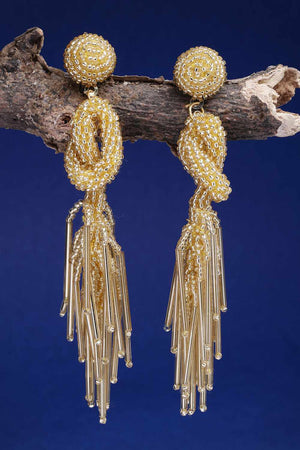 Gold Beadwork Plastic Drop Earrings