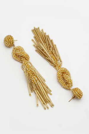 Gold Beadwork Plastic Drop Earrings