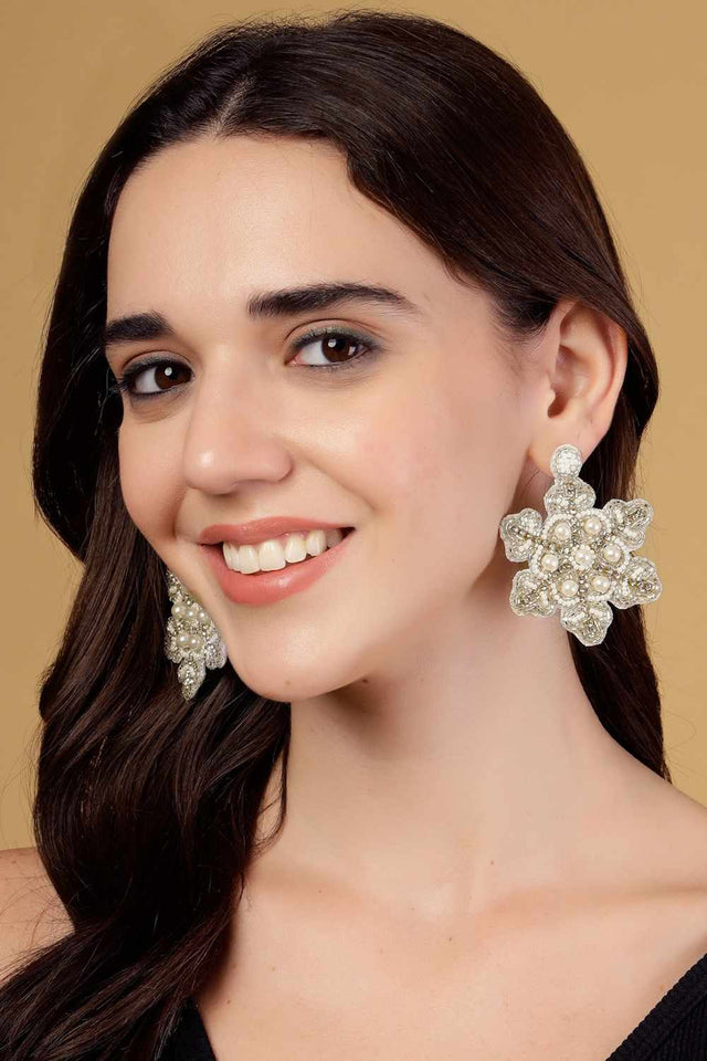 Silver Beadwork Fiber Chandbalis