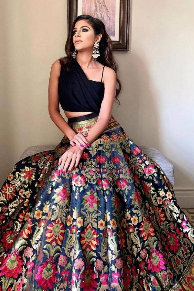Black Jacquard Art Silk Lehenga