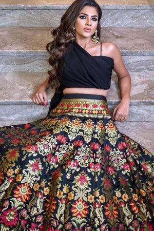 Black Jacquard Art Silk Lehenga