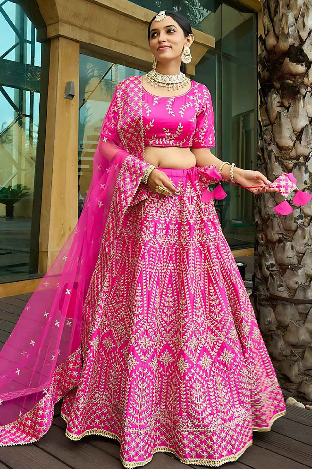 Pink Embroidered Silk Lehenga