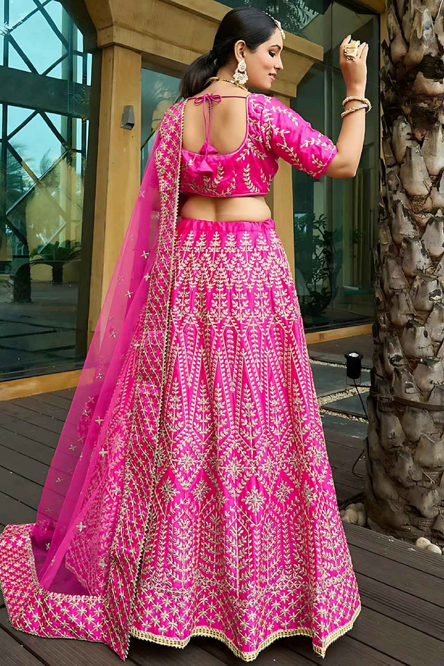 Pink Embroidered Silk Lehenga