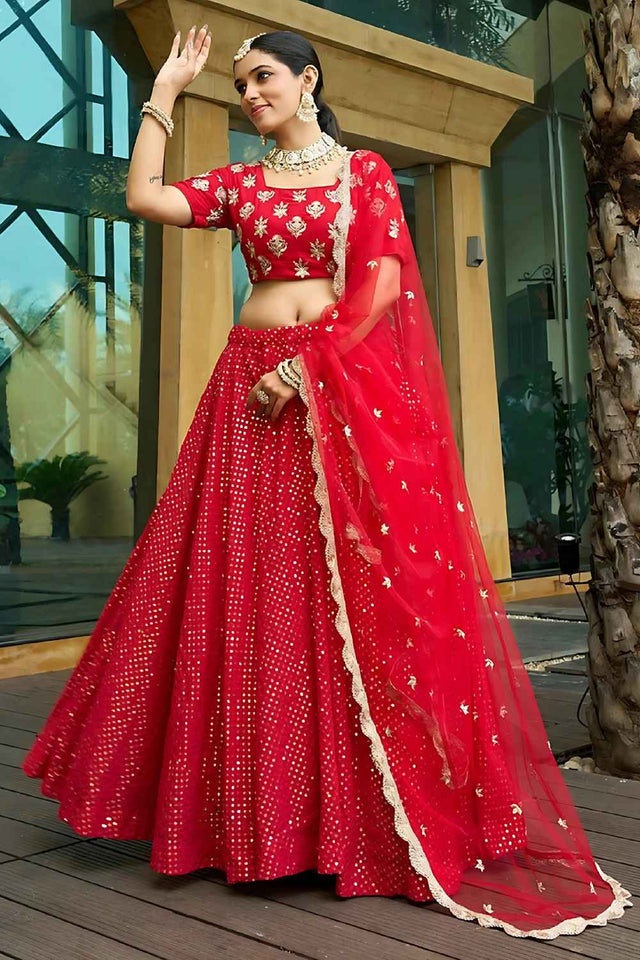 Pink Sequins with Embroidered Georgette Lehenga (AD_Ared)