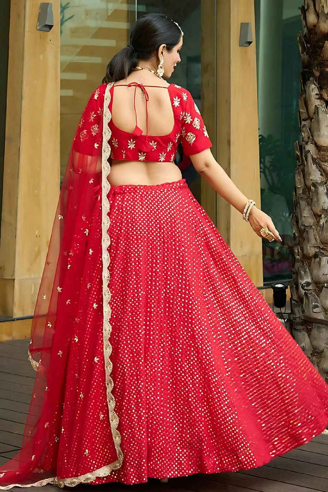 Pink Sequins with Embroidered Georgette Lehenga (AD_Ared)