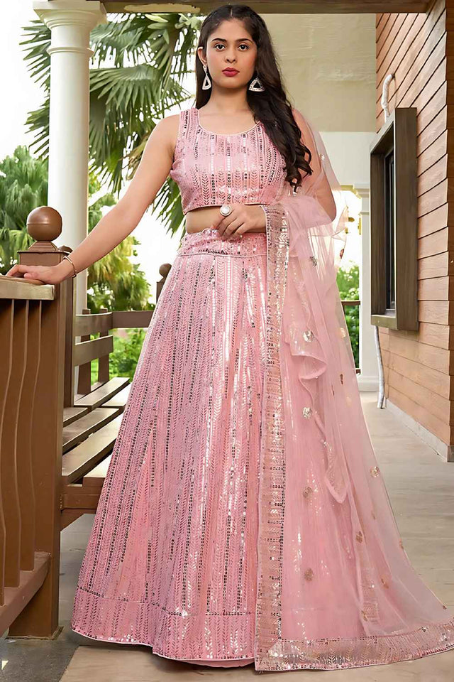 Pink Sequins Georgette Lehenga