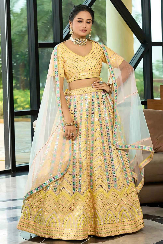 Yellow Sequins Silk Lehenga