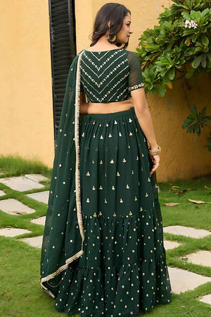 Dark Green Embroidered Georgette Lehenga (AD_greenless)