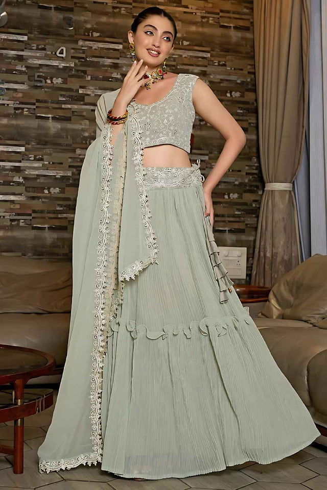 Grey Embroidered Georgette Lehenga