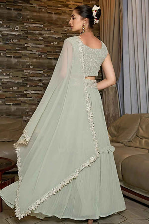 Grey Embroidered Georgette Lehenga