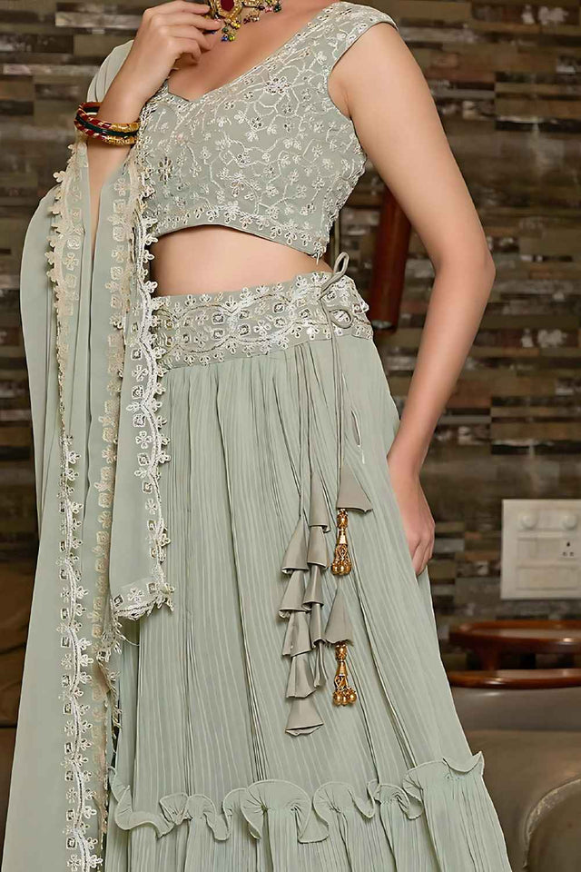 Grey Embroidered Georgette Lehenga