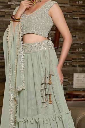 Sea Green Solid Georgette Lehenga (AD_greyplain)
