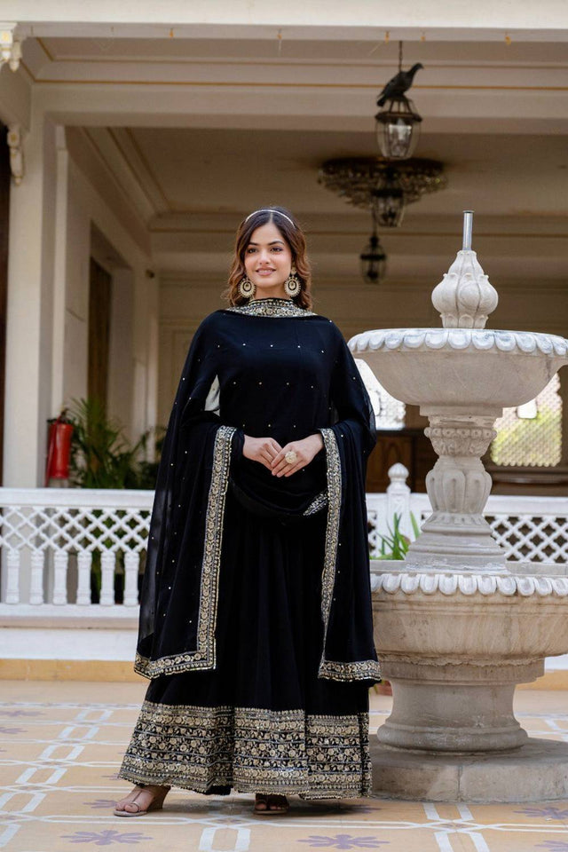 Black Embroidered Georgette Gown