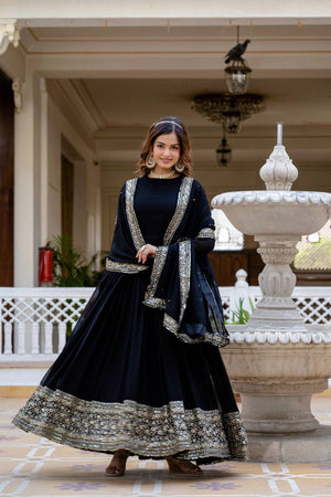 Black Embroidered Georgette Gown
